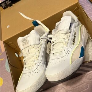 Adidas Kids White Sneakers with Blue Highlights